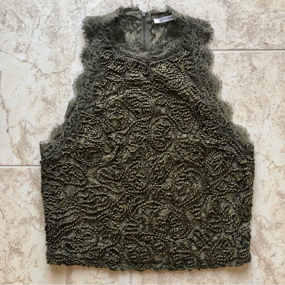 Medium Zara Sheer Lace Green Crop Top